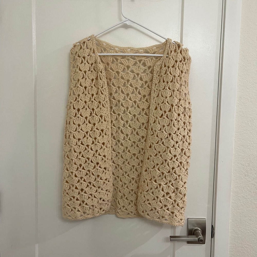 Vintage Wool Crochet Cream Grandpacore Cottagecore Sweater Vest